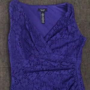 Floral Lace V Neck Blue Lace Dress Ralph Lauren Chaps Like New!